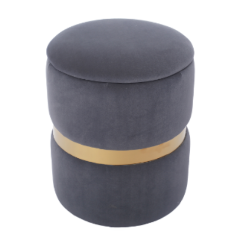 Luxury footstool Velvet Storage Stool Round Ottoman Pouf With Gold Accessories Storage Stool FS-25