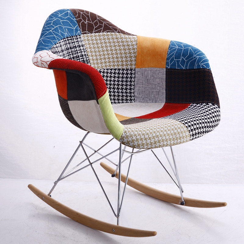 Modern Patchwork Upholstered Rocking Comfortable Fabric Lounge Chair with Metal Legs SC-021
