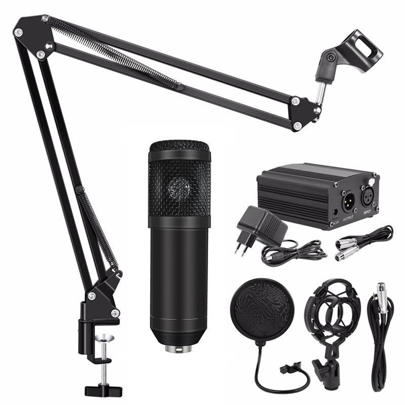 BM-800 Kits Wired Microphone with Popfilter 48v phantom power for computer studio recording postcard microphone stand condenser microphone