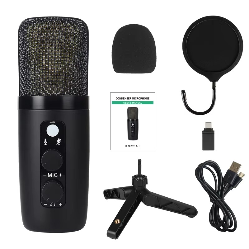 Bm-501 Hot Podcast Recording Premium Tripod Condenser Microphone RGB Usb Gaming Microphone with popfilter Tpye-C