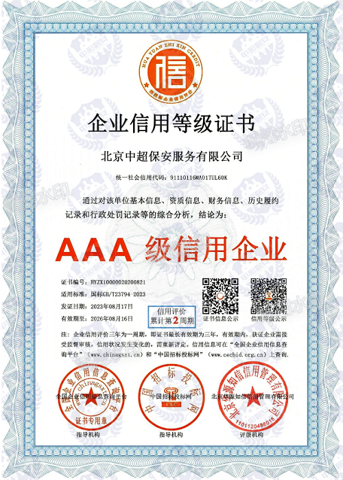 AAA企业信用等级证书