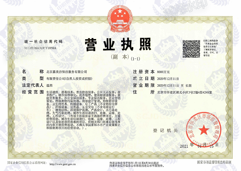 嘉美洁保洁公司营业执照