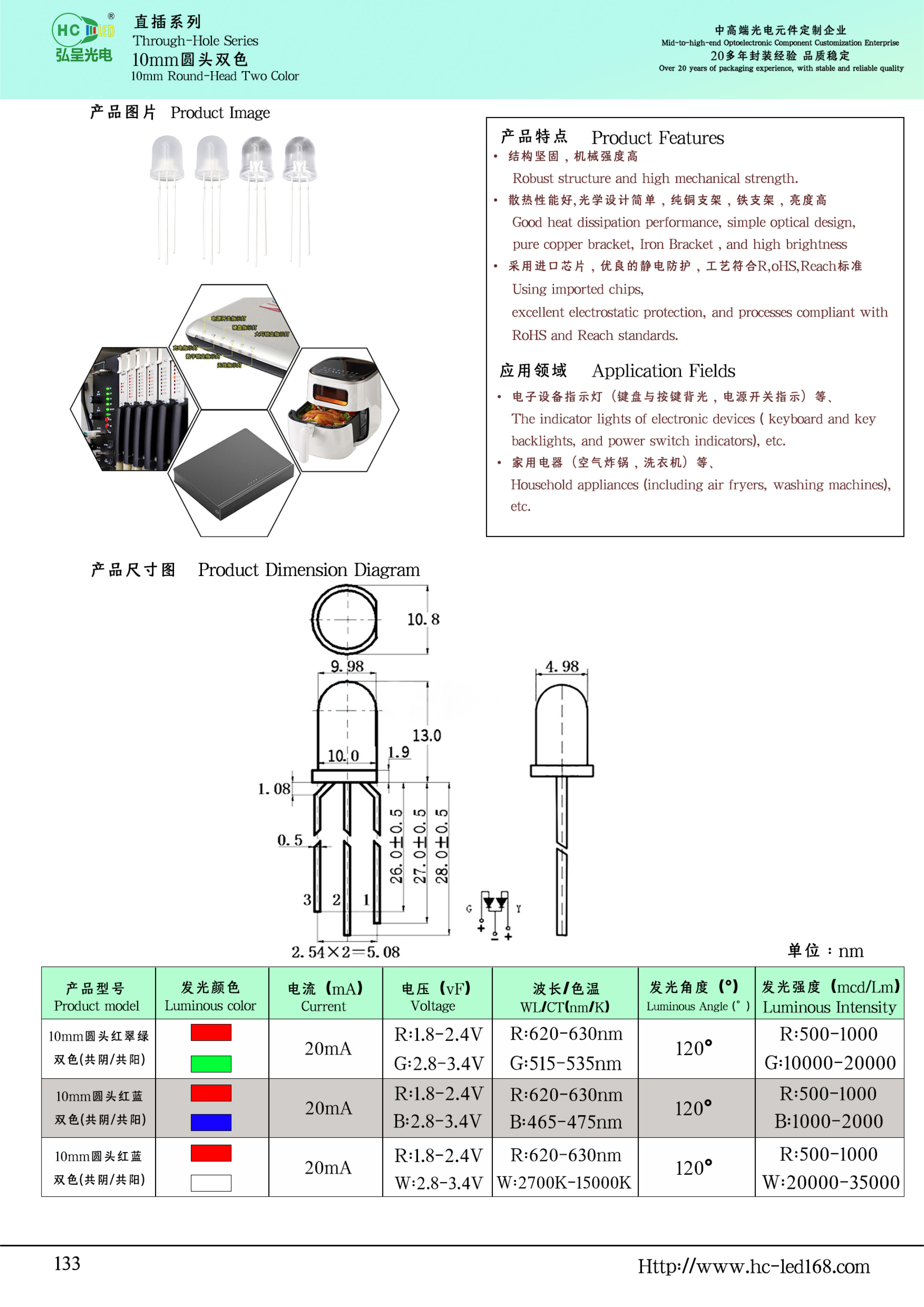 10MM圆头双色 LED灯珠产品图