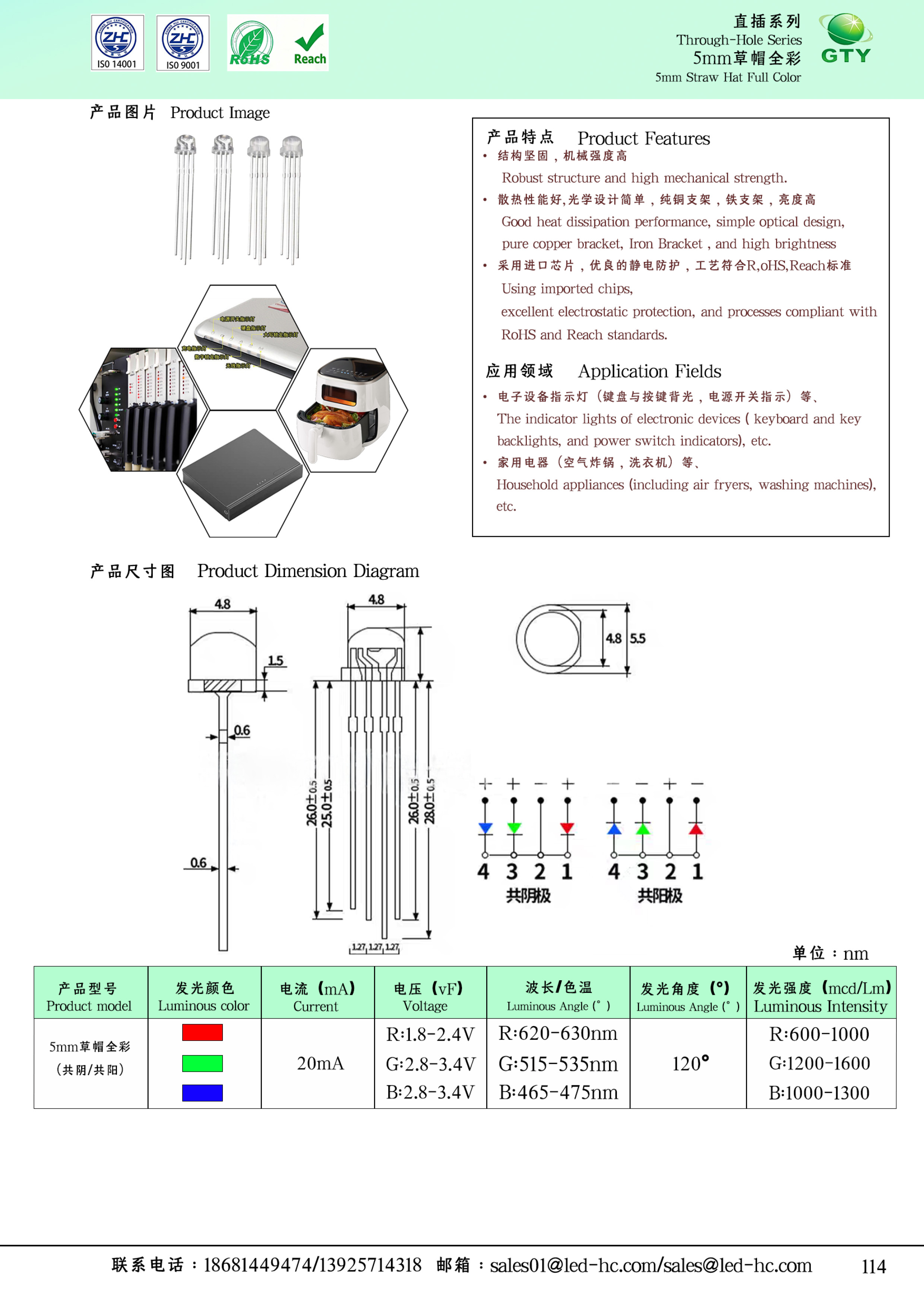 5MM草帽全彩 LED灯珠产品图