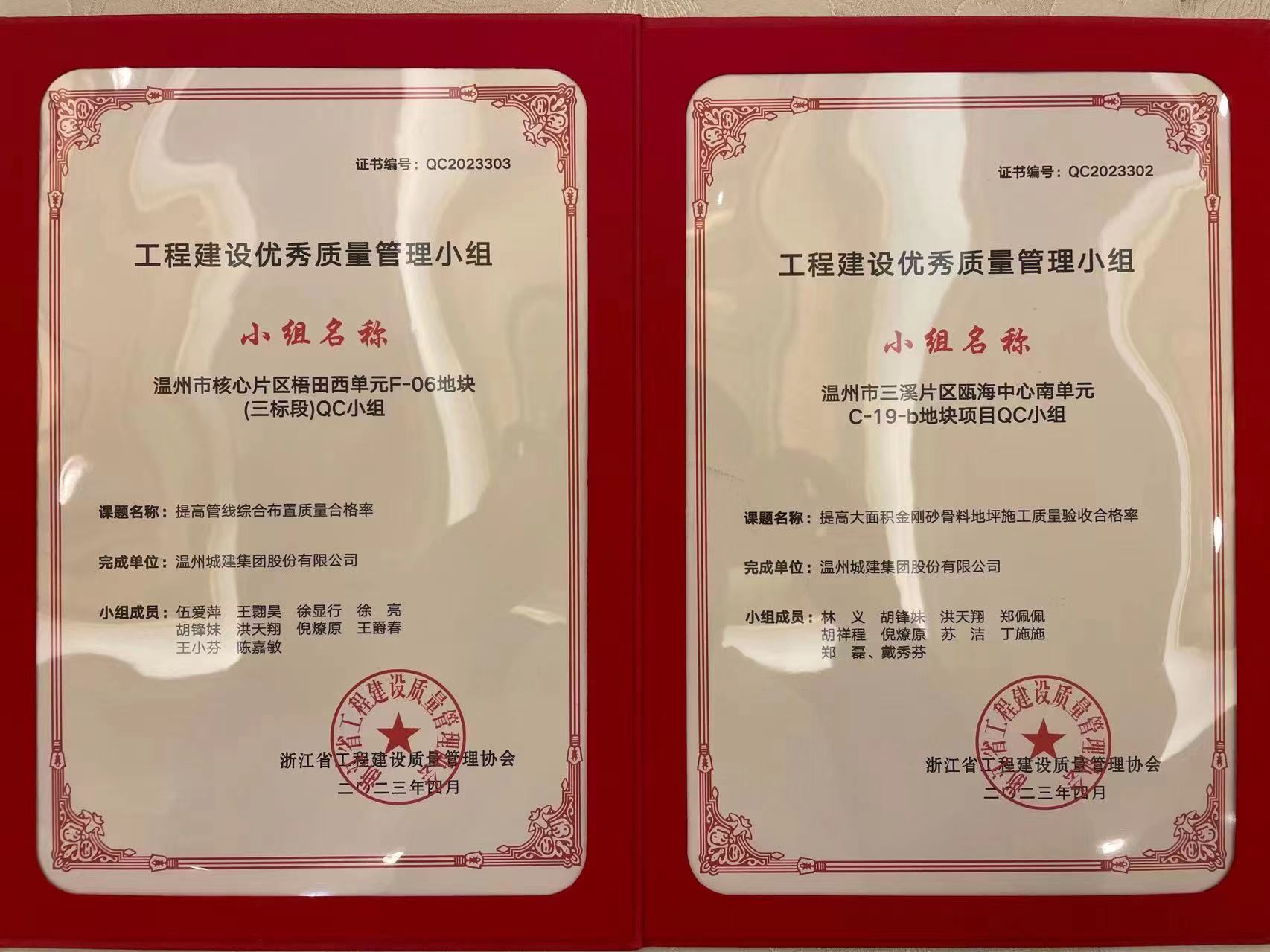 【喜報(bào)】祝賀溫州城建集團(tuán)榮獲二項(xiàng)省級(jí)QC成果