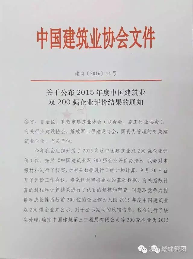 熱烈祝賀溫州城建集團(tuán)被評(píng)為2015年度中國(guó)建筑業(yè)成長(zhǎng)性200強(qiáng)企業(yè)