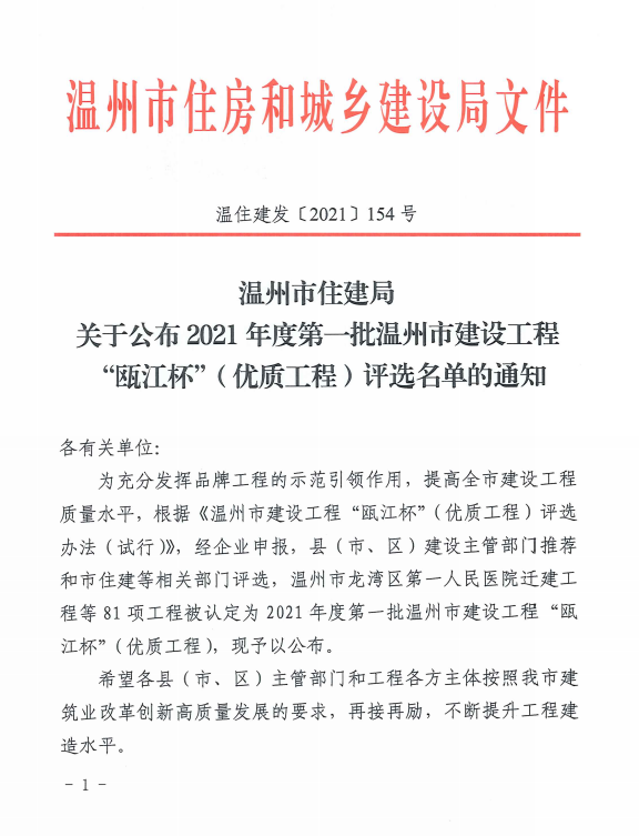 【喜報(bào)】集團(tuán)多個(gè)項(xiàng)目獲評(píng)2021年度甌江杯獎(jiǎng)