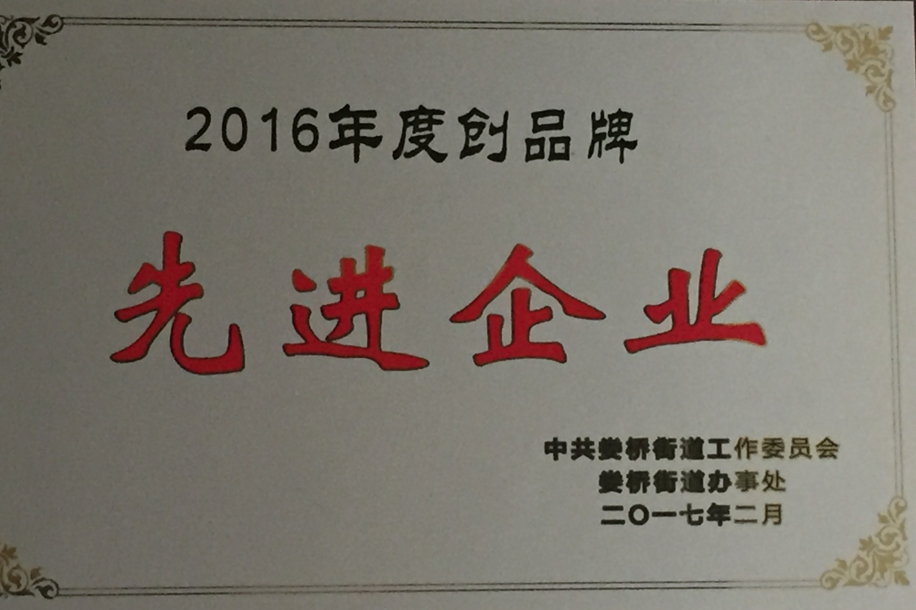 2016年度 創(chuàng)品牌先進(jìn)企業(yè)