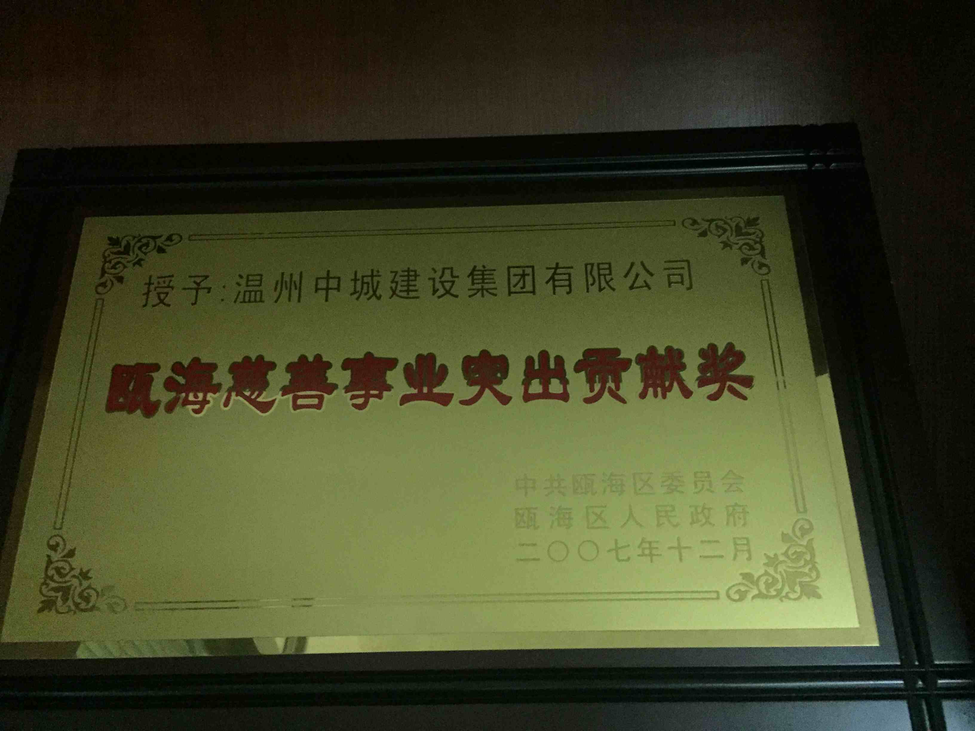 2007年度 甌海慈善事業(yè)突出貢獻獎