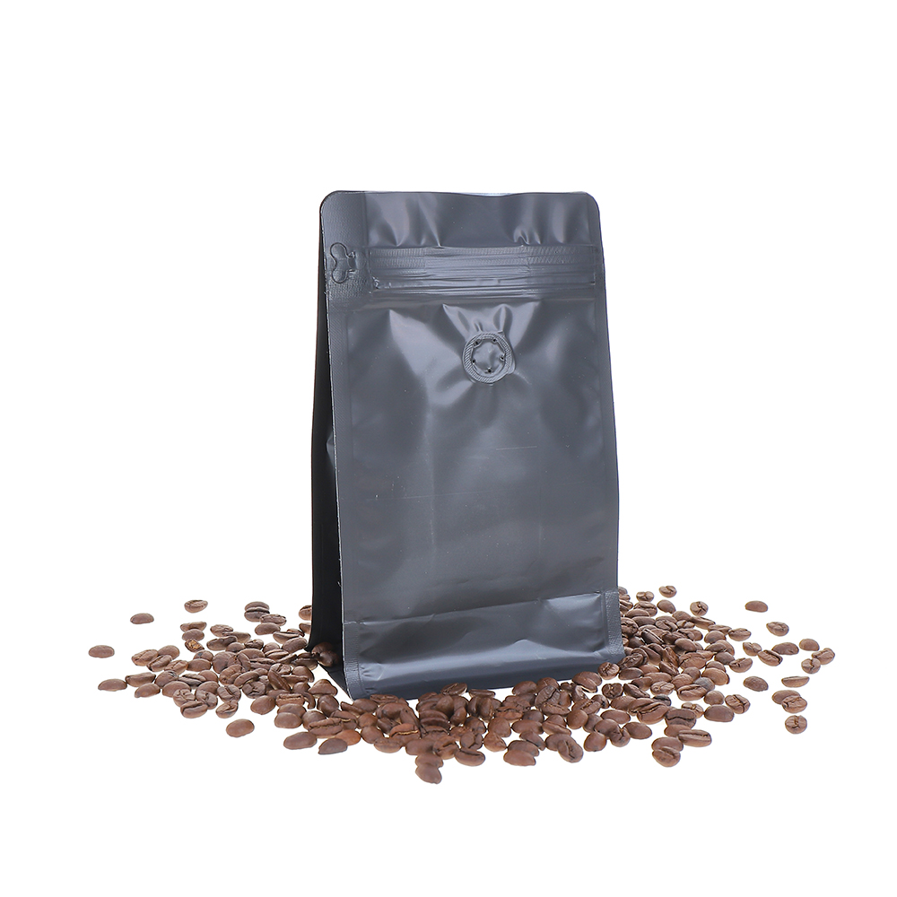 Flat bottom bag with zipper and valve for coffee beans