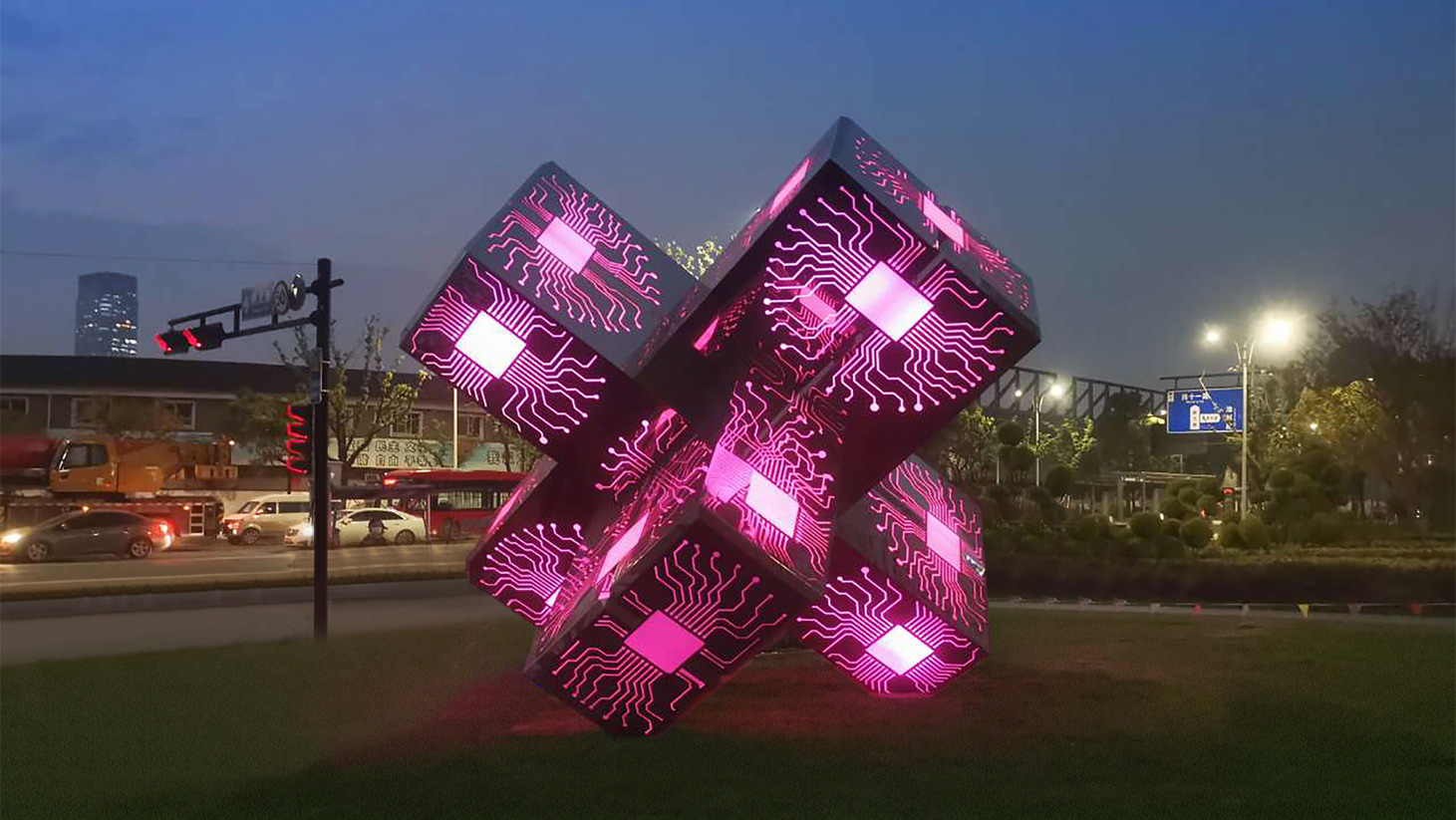 萧山科技城鲁班锁雕塑