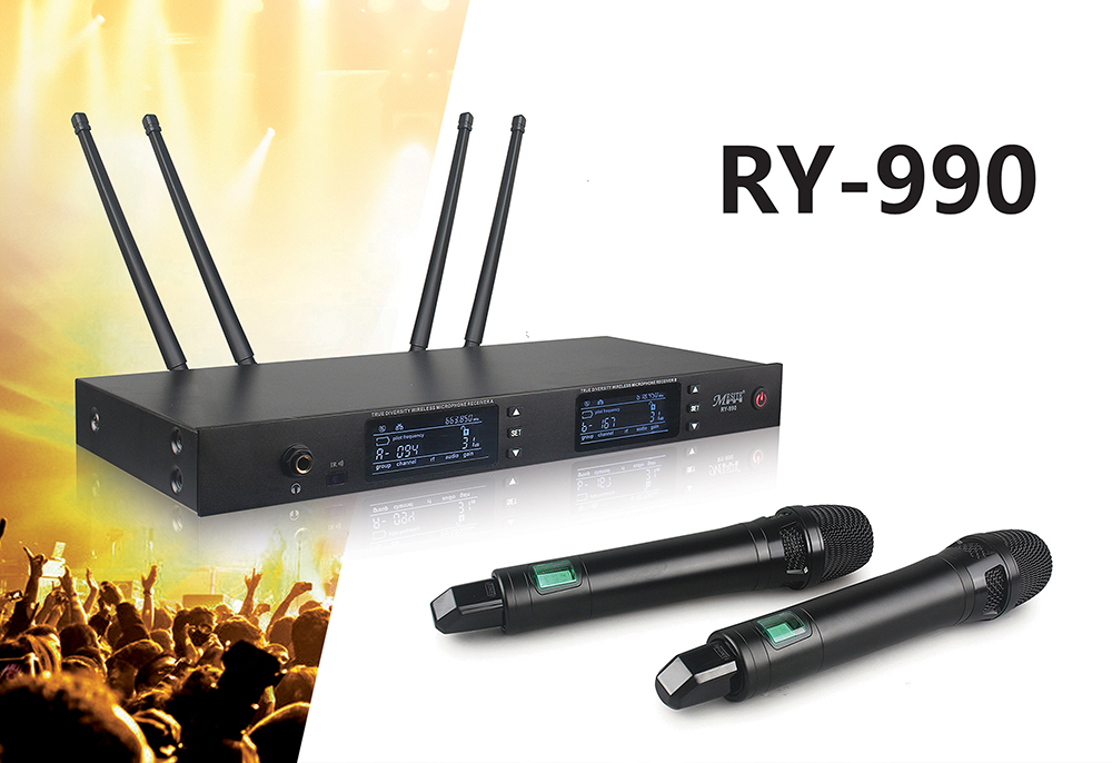 RY-990 無線真分集遠(yuǎn)距離一拖二麥克風(fēng)
