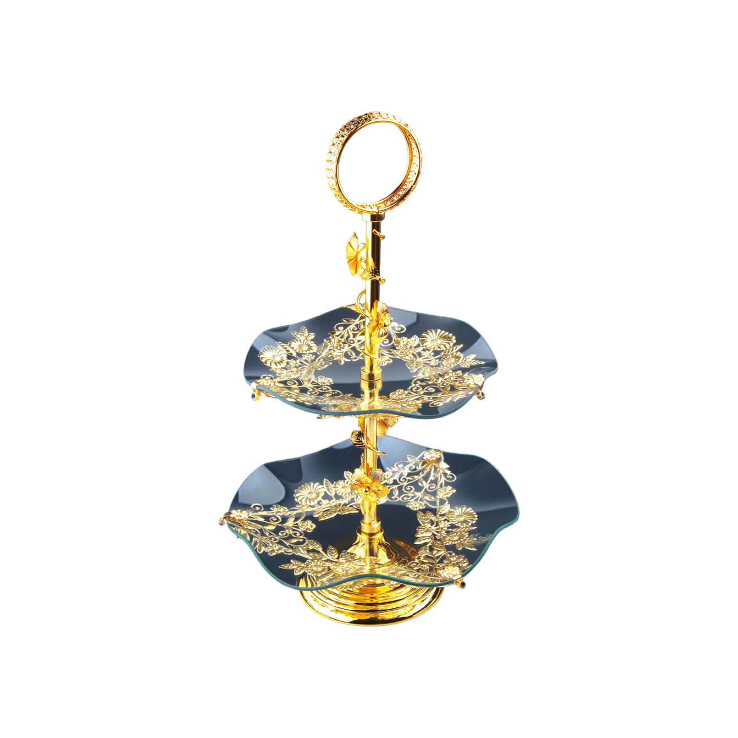 镀金，钢化玻璃，多层果盘HX-S-0014-01