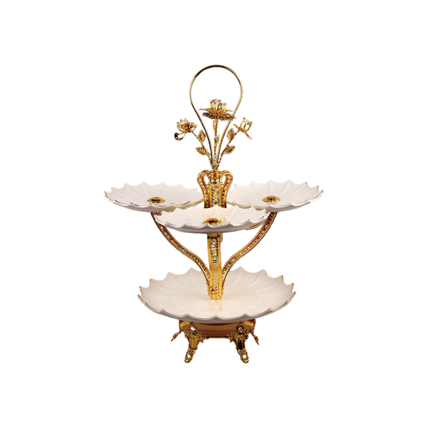 镀金，陶瓷托盘，多层果盘HX-S-0017-01