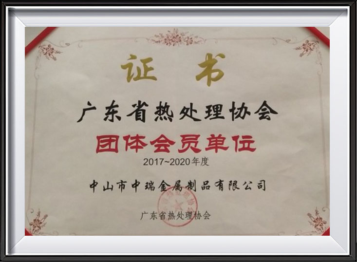 广东省热处理协会团体会员单位证书