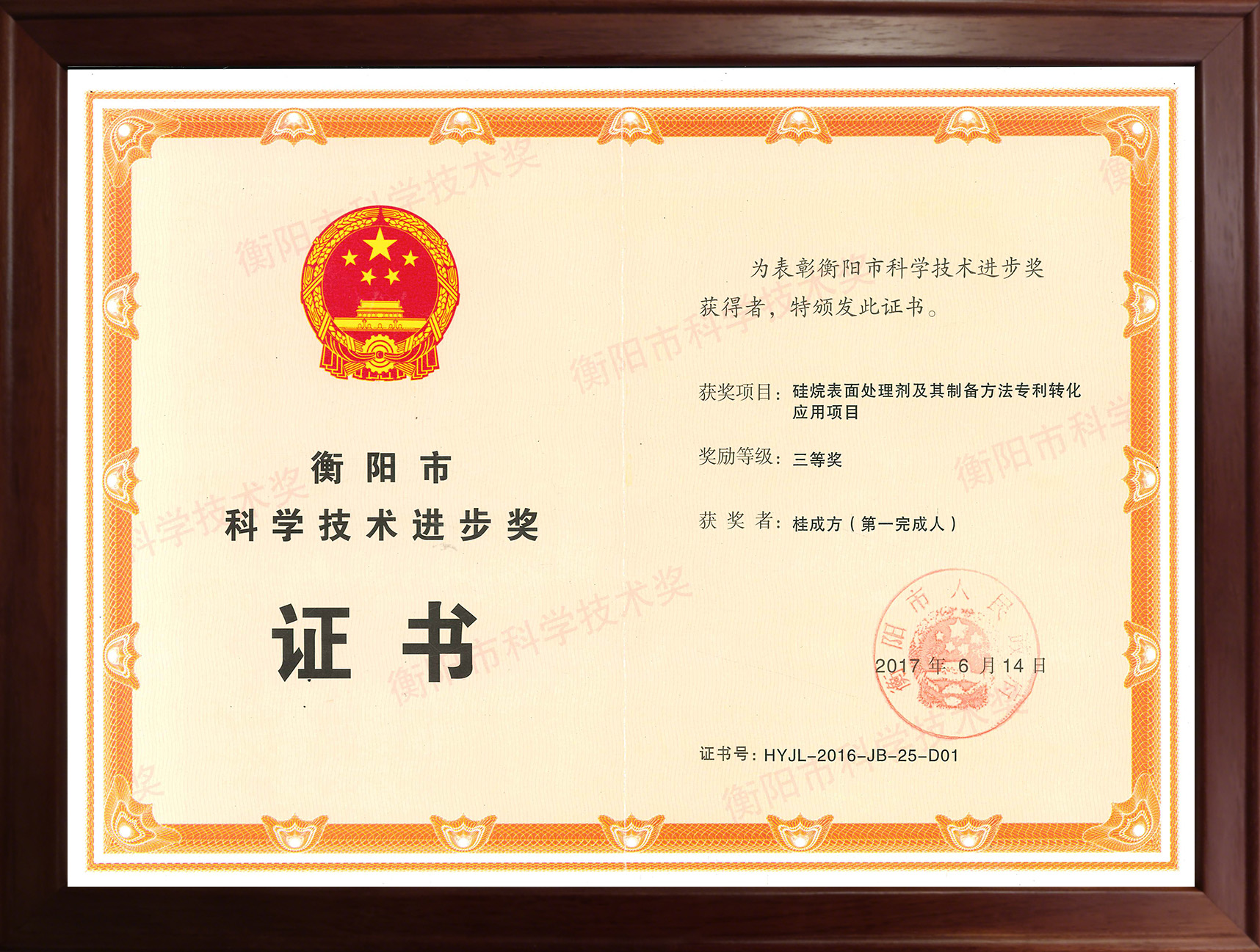 衡阳市科学技术进步奖