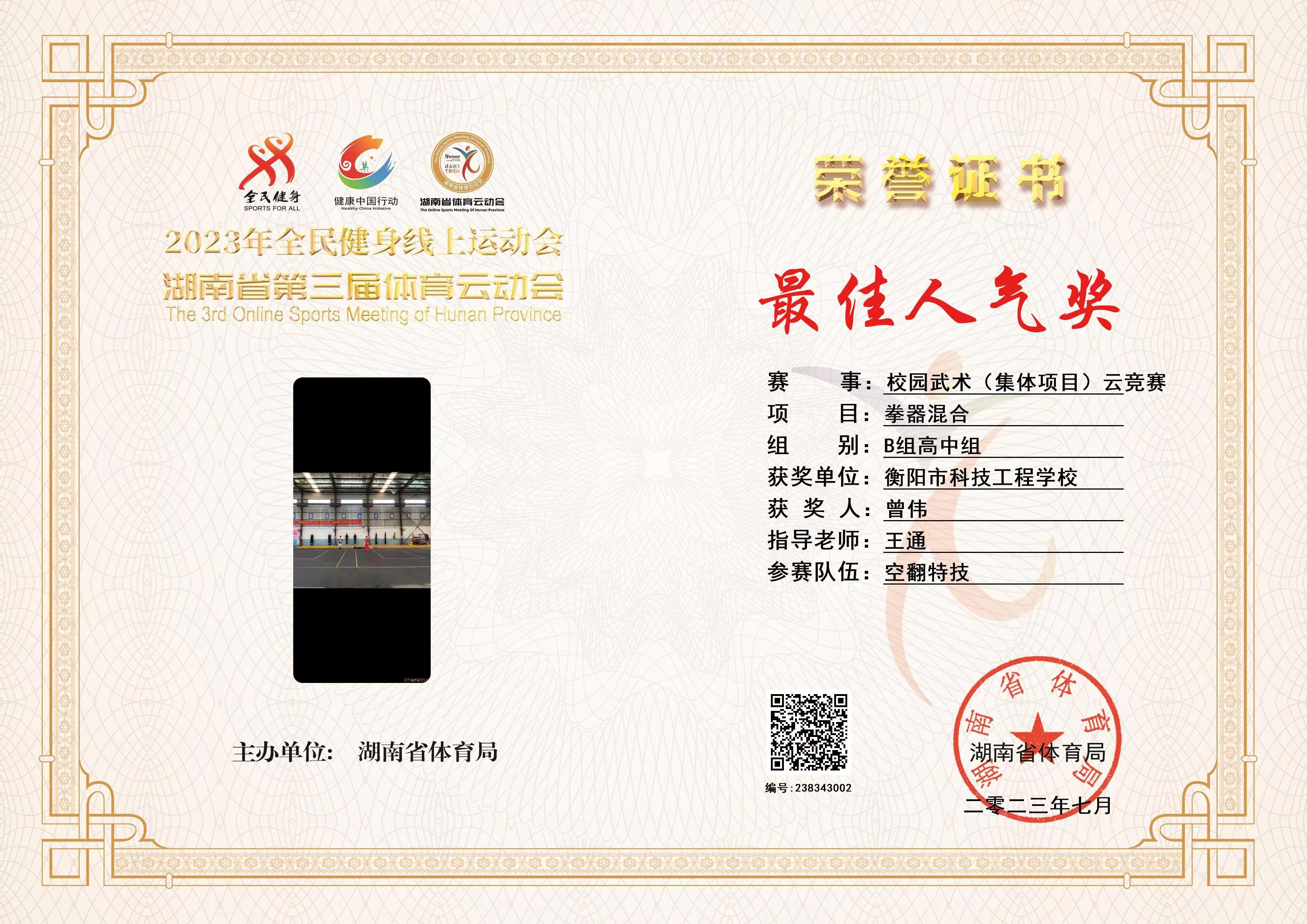 校园武术空翻特技最佳人气奖