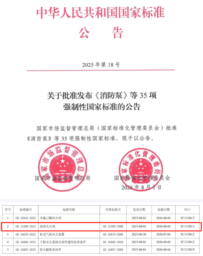 GB 15308-2025《泡沫灭火剂》