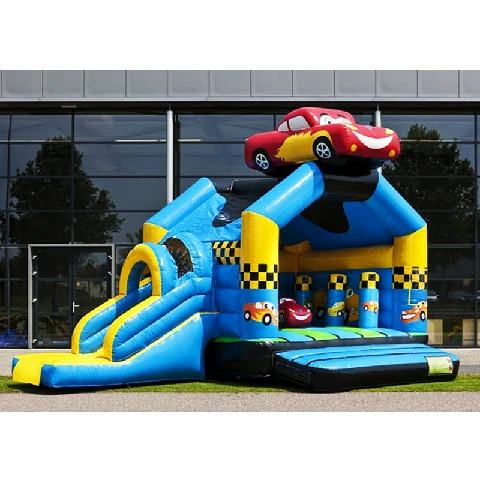 Multifun Race Car inflatable Bounce House with objects and slides