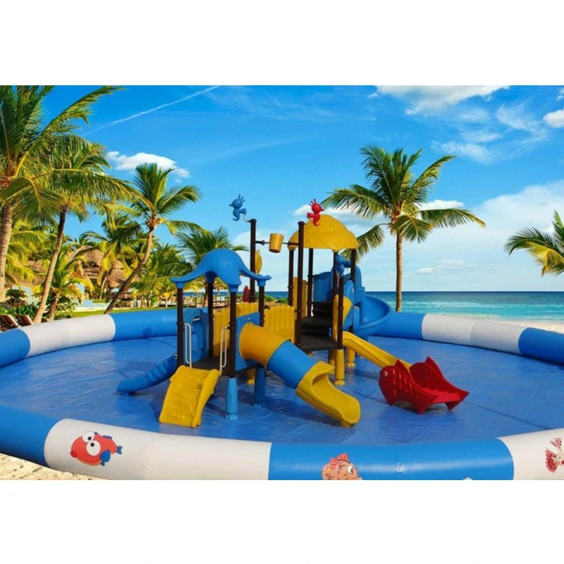 Wholesale amusement water park with inflatable pool metal slide