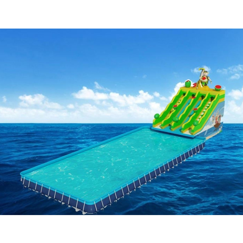 4-Lane Water Slide with Metal Frame Swimming Pool