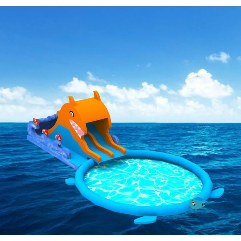 Shark water slide with turtle inflatable pool