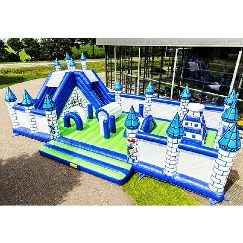 Multiplay Blue White Castle World Inflatable Bouncy Obstacle Courses