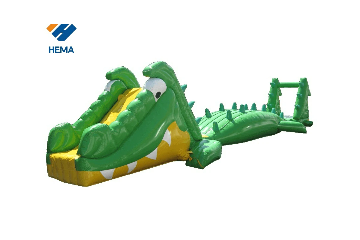 11m Crocodile Challenge Long Inflatable Slide Floating