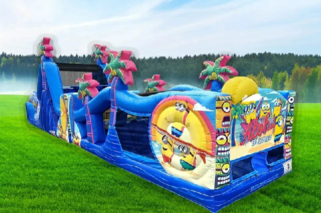 50ft Minions Theme Inflatable Obstacle Course Wet Dry Sldie