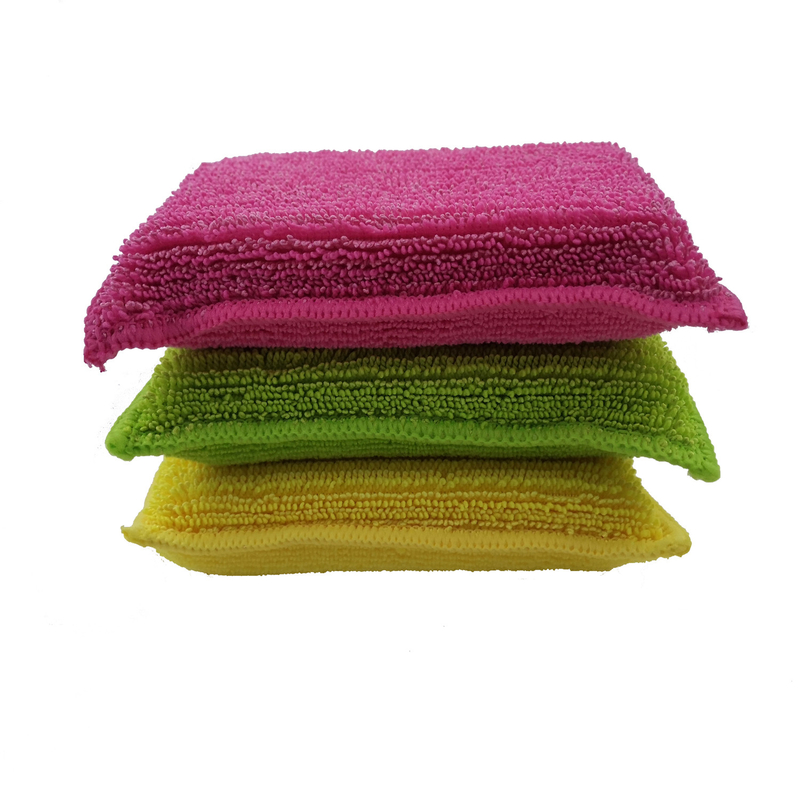 Green Dishwashing 3cm Sponge Microfiber Cleaning Cloth Reusable For Kitchen
