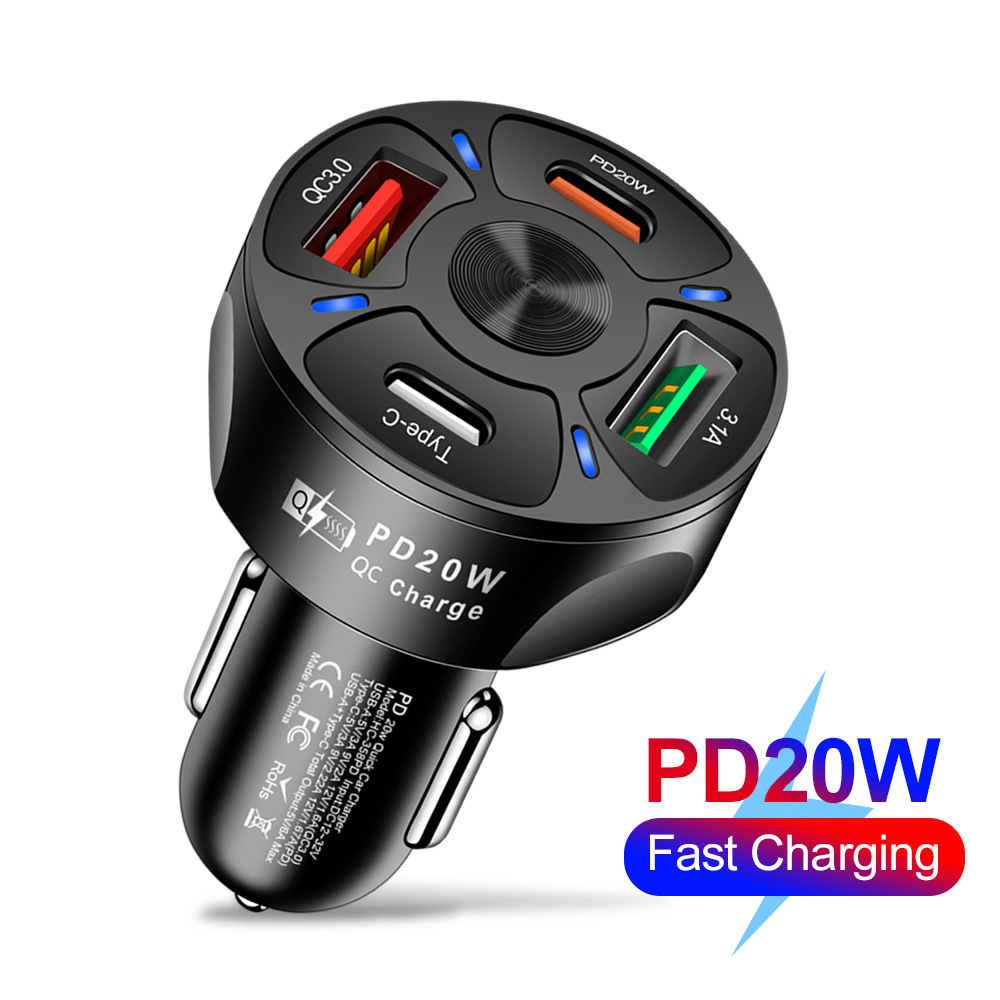 4USB PD20W Car Cigarette Fast Charger Mobile Phone Flash Charger