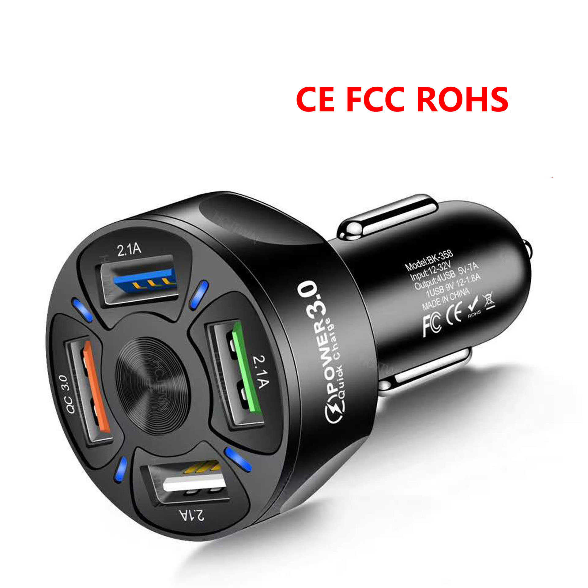 7A 4USB QC3.0 Car Charger Mobile Phone Quick Charger