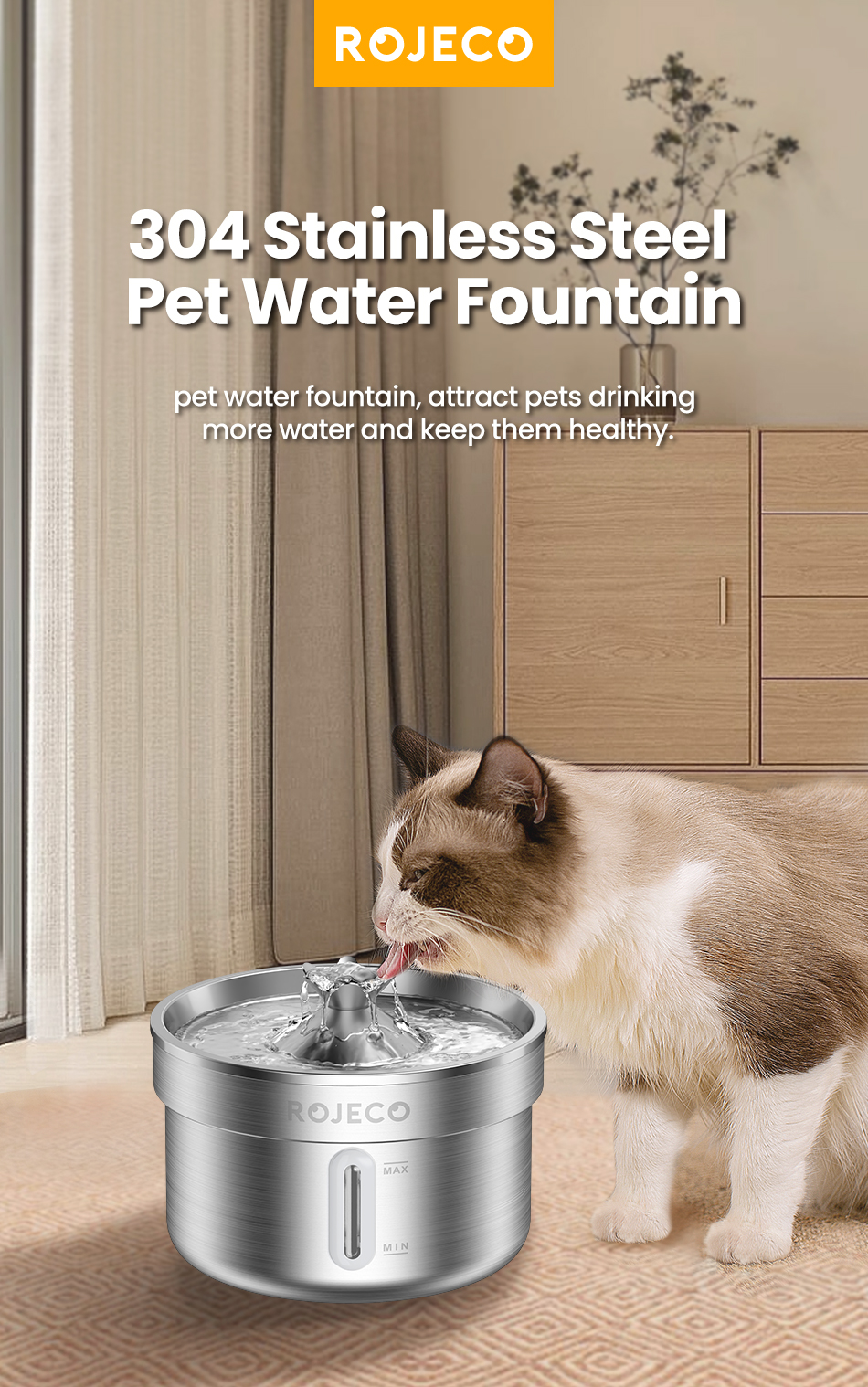 thumbnail image 2 of PawQuench 3.2L Automatic Pet Water Fountain | Stainless Steel, 5-Stage Filtration, Ultra-Quiet Pump For Cats & Dogs 2 of 9