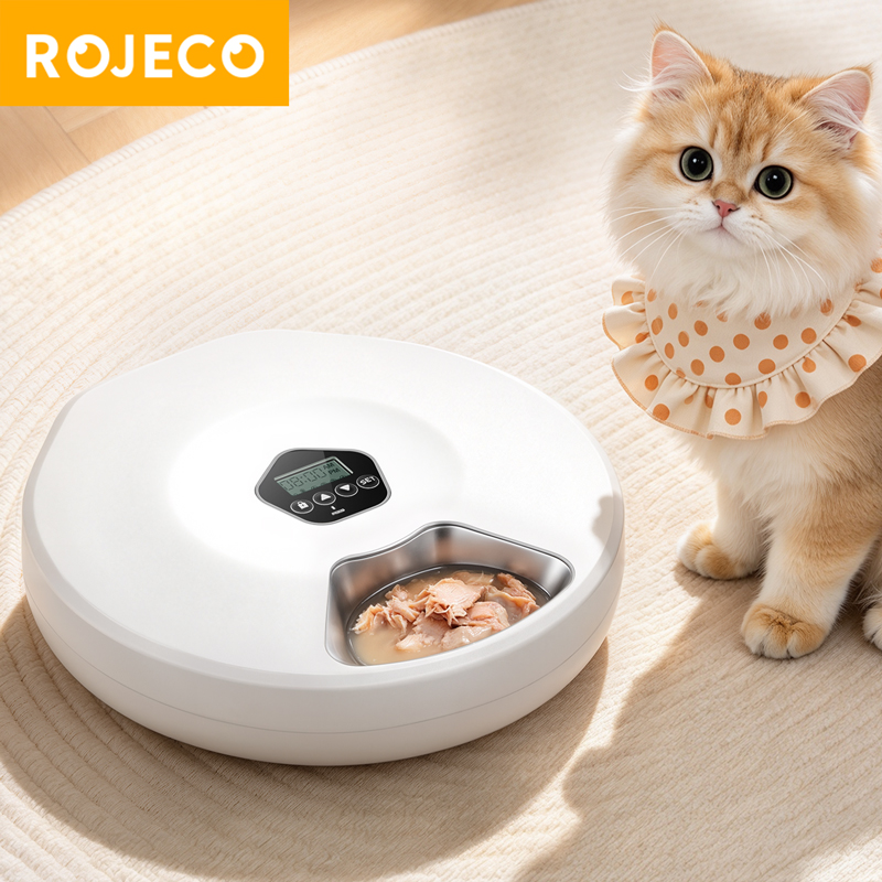 ROJECO Automatic Pet Feeder (5‑compartment for wet & dry food)