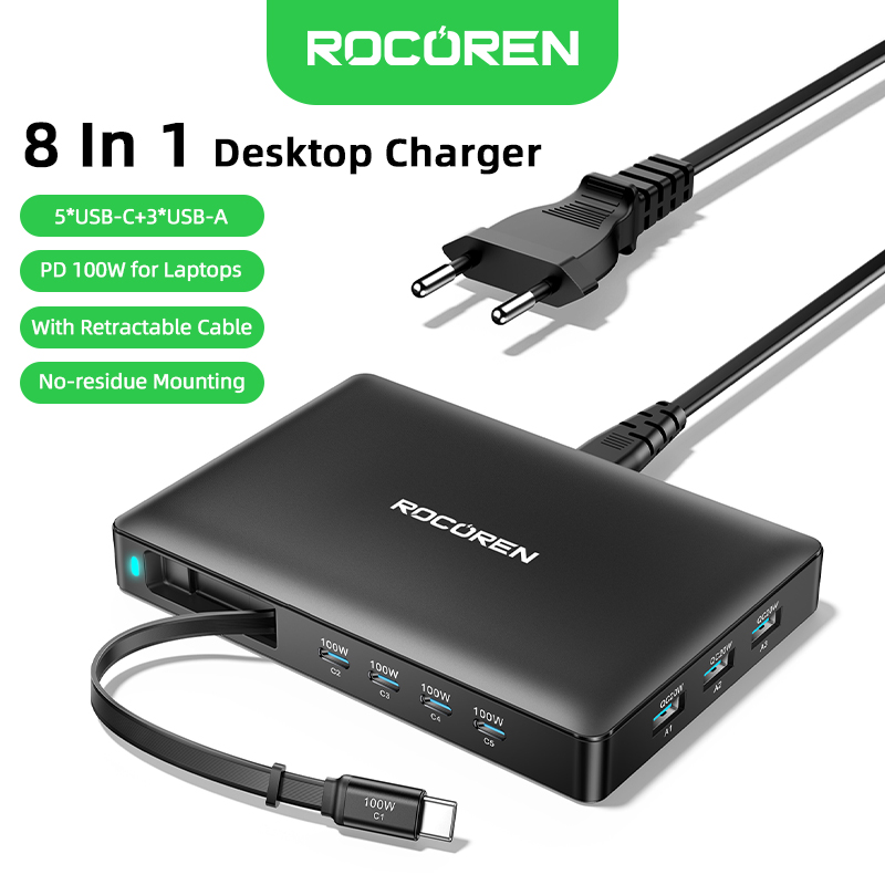 Horizon Desktop Charger with Retractable Cable (5C+3A)