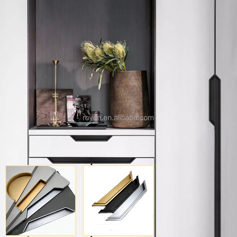 Sufficient Inventory Modern Gold Grey Aluminum Pull Handles Fit 18mm Board Handle For Kitchen Cabinets