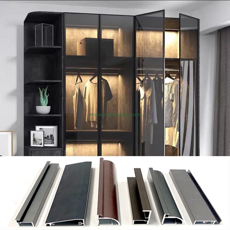 Furniture aluminum glass wardrobes frame profile Modern Extruded Kitchen Handles Styles For Glass Kitchen Doors