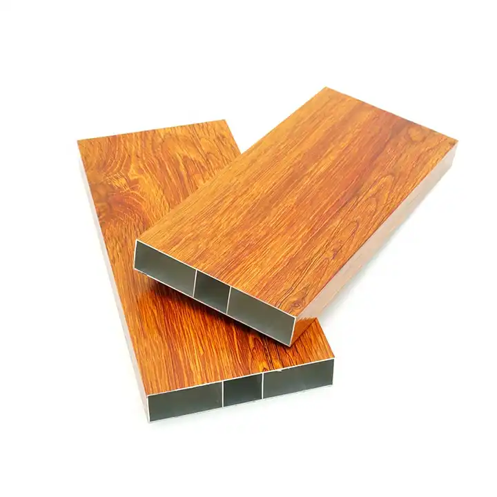 Royen 6063 Wood Grain Extrusion Aluminum Profiles Custom Powder Coated Color Outdoor Durable Wooden Grain Rectangular Panels