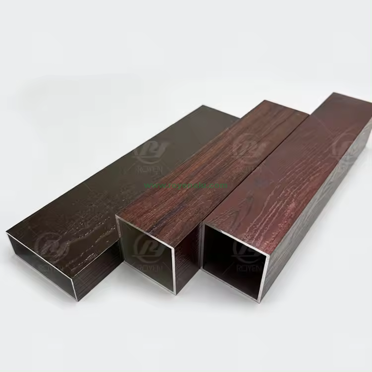 Middleast Market Hot Selling Custom Rectangular Tube Burnt Wood Grain Profiles 6063-T5 Aluminum Supplier
