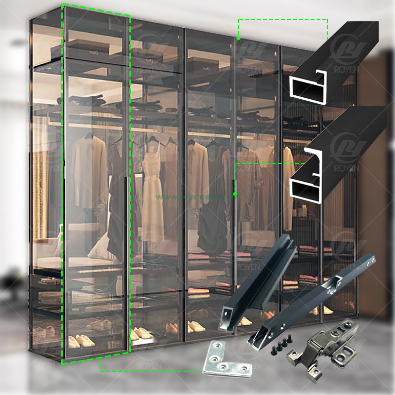 Aluminium kitchen cabinet profile Glass Door frame profiles for wardrobe Alumino profil