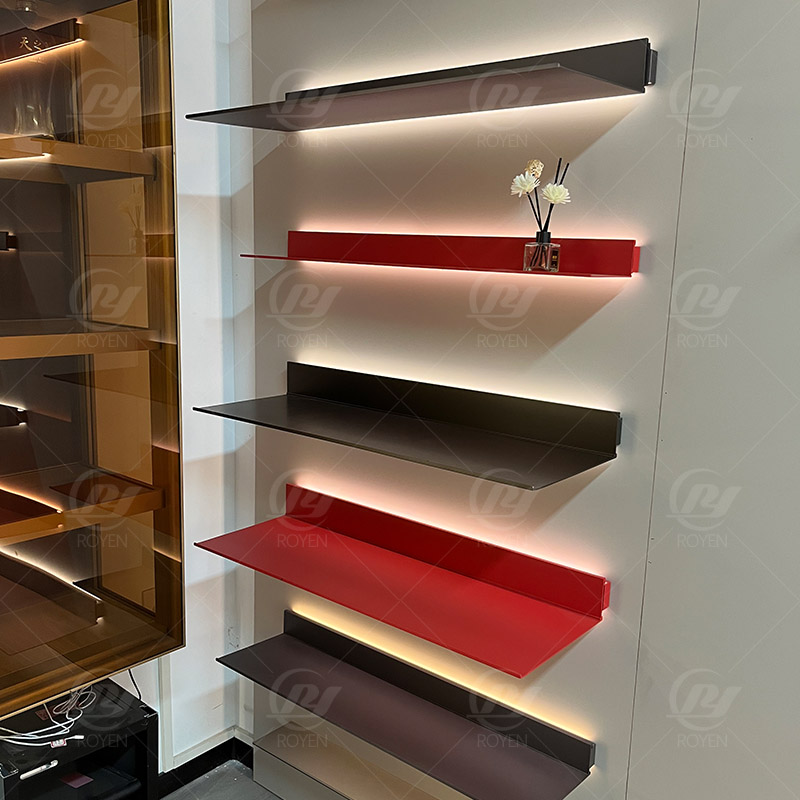 Modern Wall Aluminum Floating Shelves Display Rack With LED lights