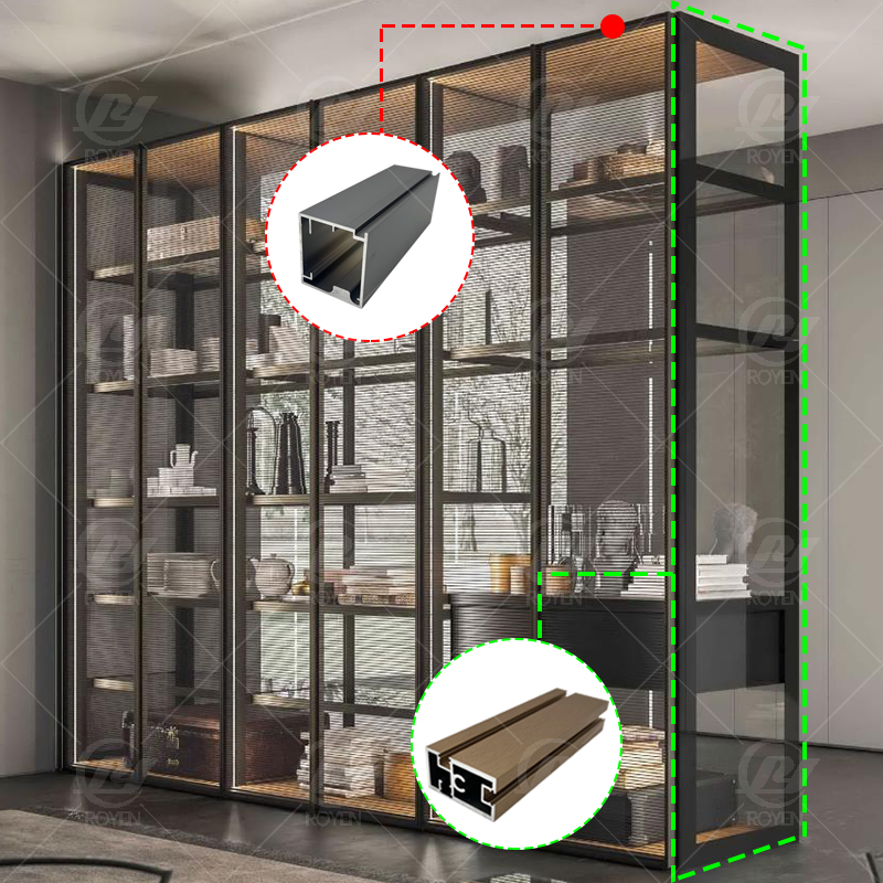 Interior Bedroom Wardrobe Glass Door Frame Brush Gold Walk In Closet Aluminum Profiles For Cabinets
