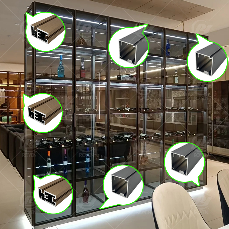 Brush Gold Black Furniture Closet Glass Cabinet Aluminum Profiles Door Frame Materials For Wardrobes Cupboards