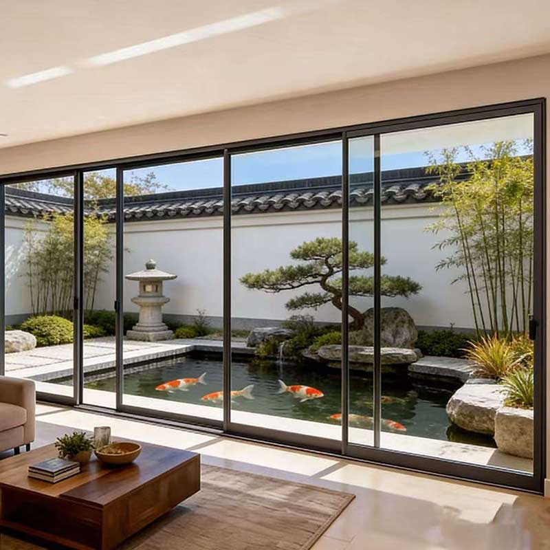 Frameless Thermally Broken Panoramic Sliding Doors Double Glazed Tempered Glass, Ultra-Slim 6063 Aluminum for Villas & Hotels