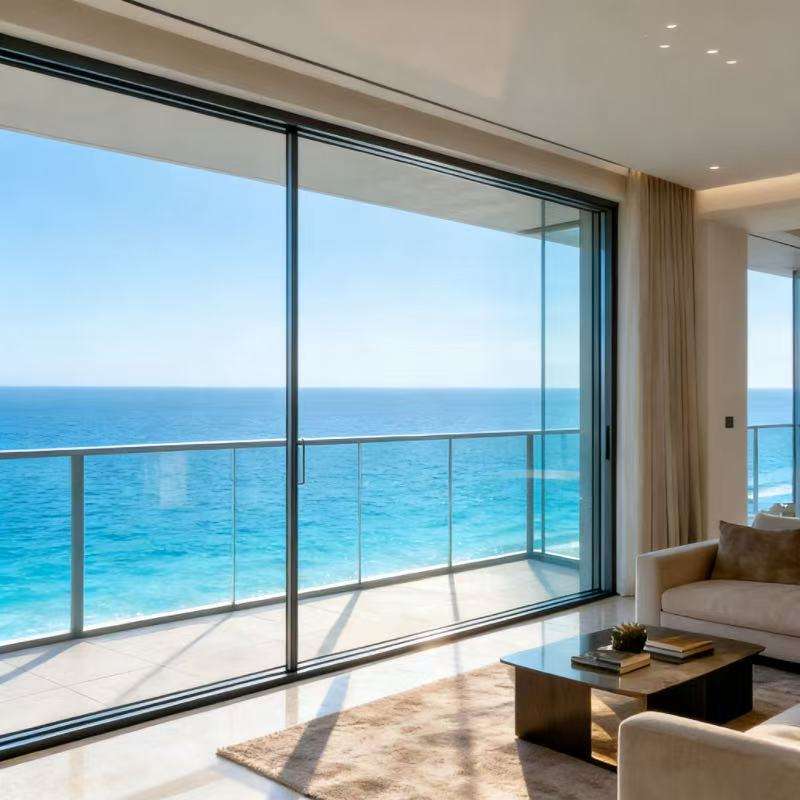Modern Ultra-Slim Thermally Broken Panoramic Doors Frameless Double Glazed Tempered Glass 6063 Aluminum for Luxury Buildings