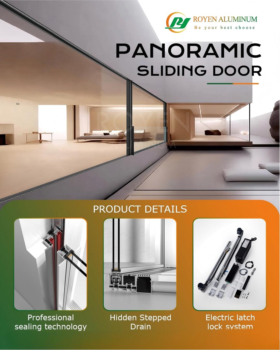 Modern Ultra-Slim Frameless Panoramic Doors Thermally Broken Technology Double Glazed Tempered Glass 6063 Aluminum for High-End