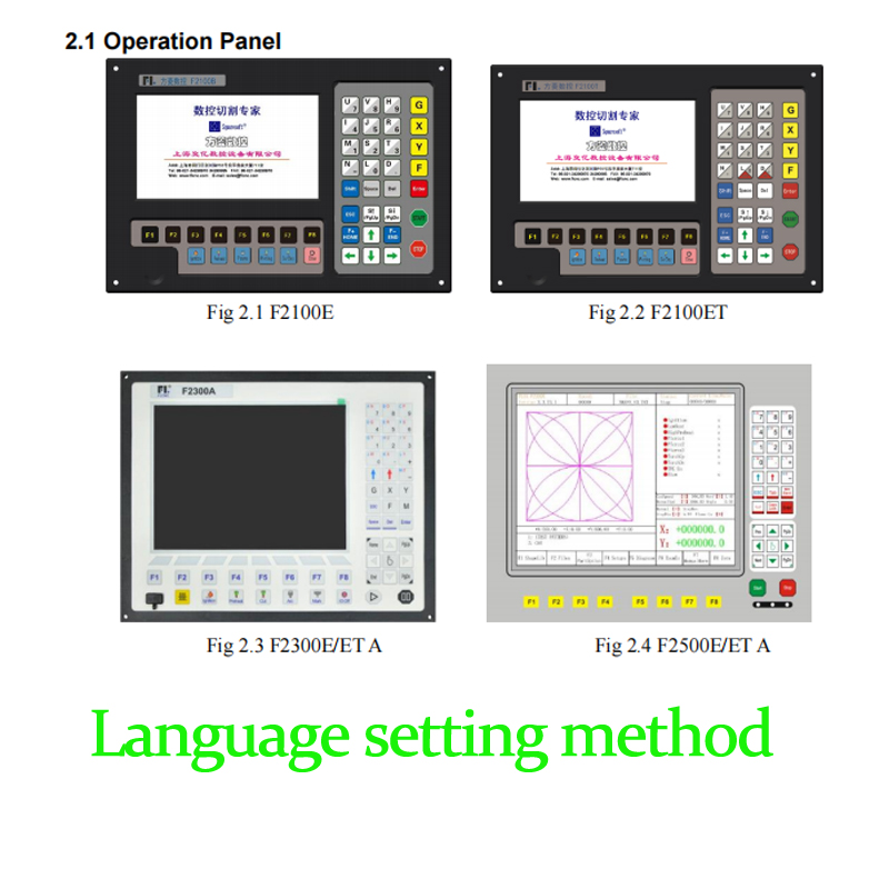 languages setting of CNC Plasma cutting machine F2100B FANGLING SYSTEM