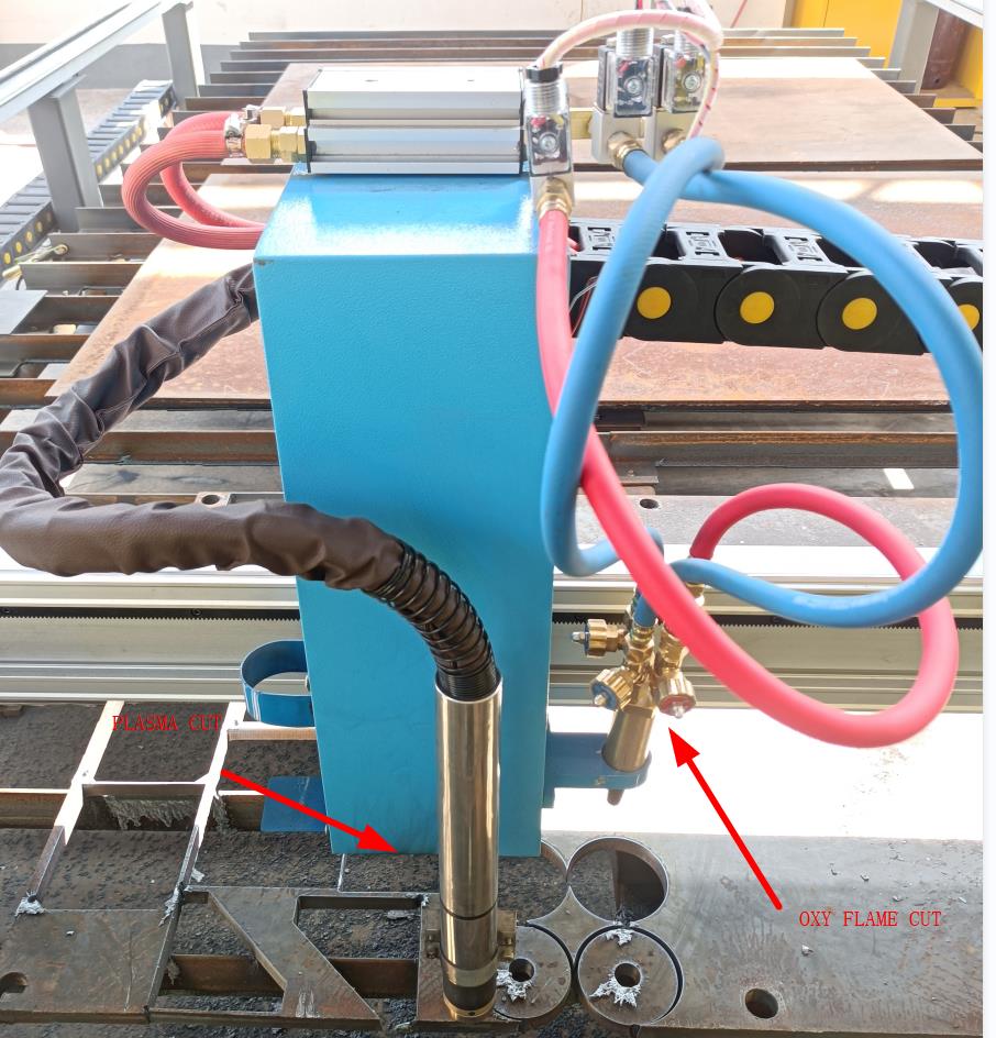 Portable gantry cnc plasma oxy flame cut thick steel metal plate on user site