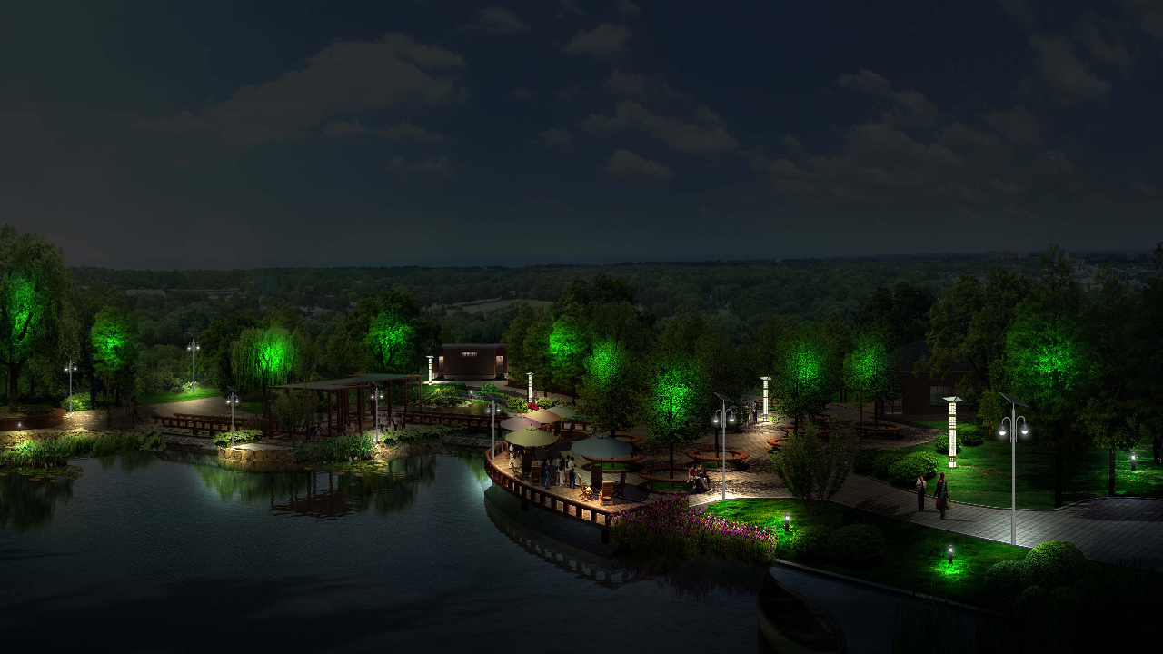 河边古建园林夜景亮化工程