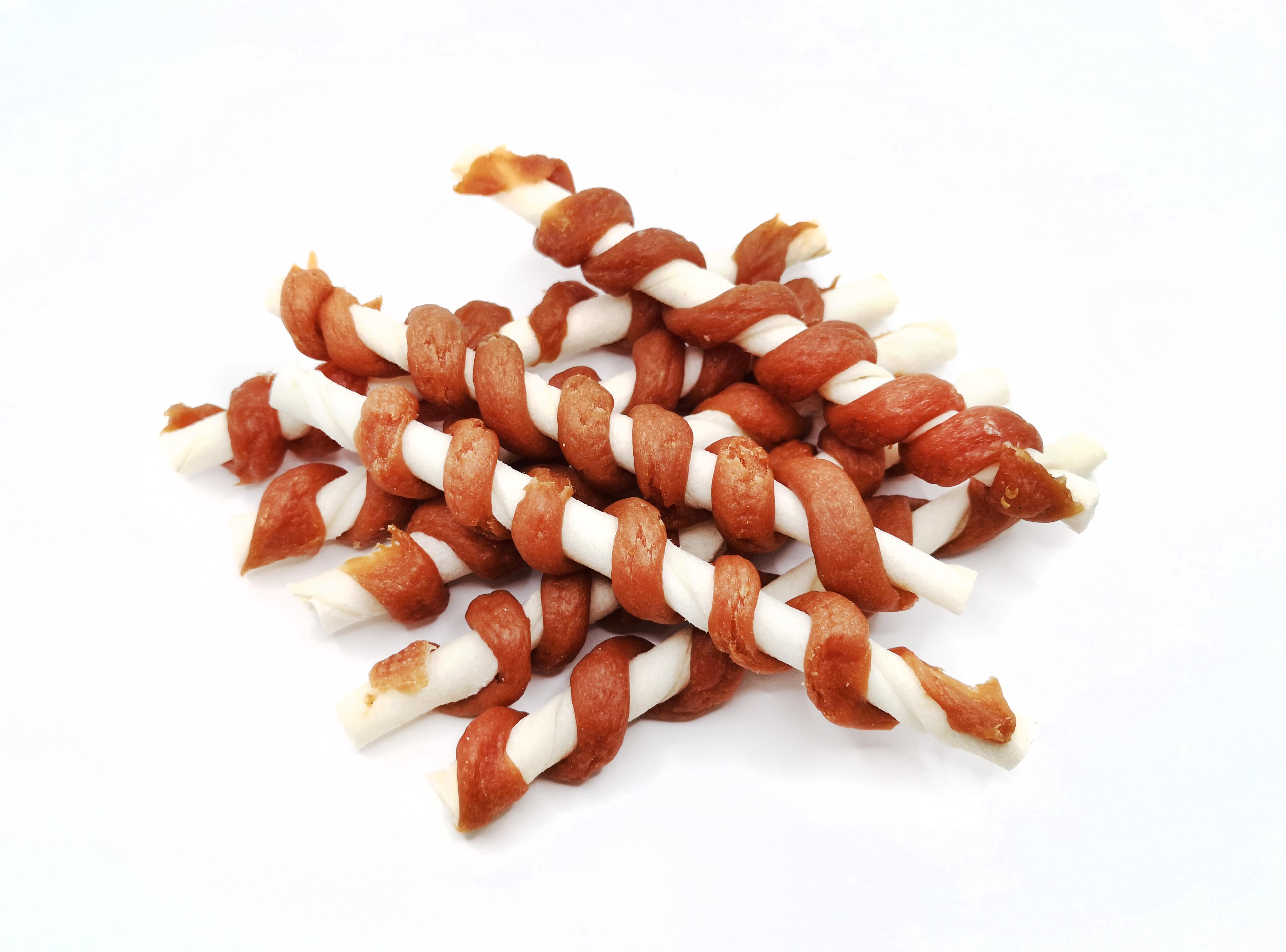 Spiral Cowhide Stick Twined by Chicken